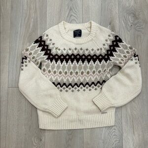 Abercrombie & Fitch Cream and Brown Patterned Crewneck Sweater